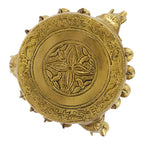 Artvarko Elephant Pillars Design Pooja Brass Chowki Round Table with Hanging Bells 5 Inch