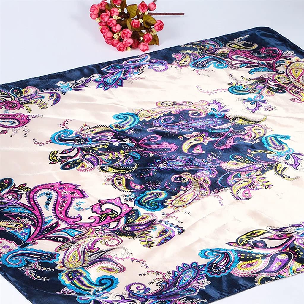 PALAY Silk Feel Scarf for Women Stylish Floral Large Square Royal Blue