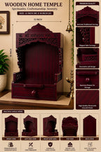 Wooden Pooja Mandir with Drawer, Shri Ganeshay Namah Carved Size 18x12