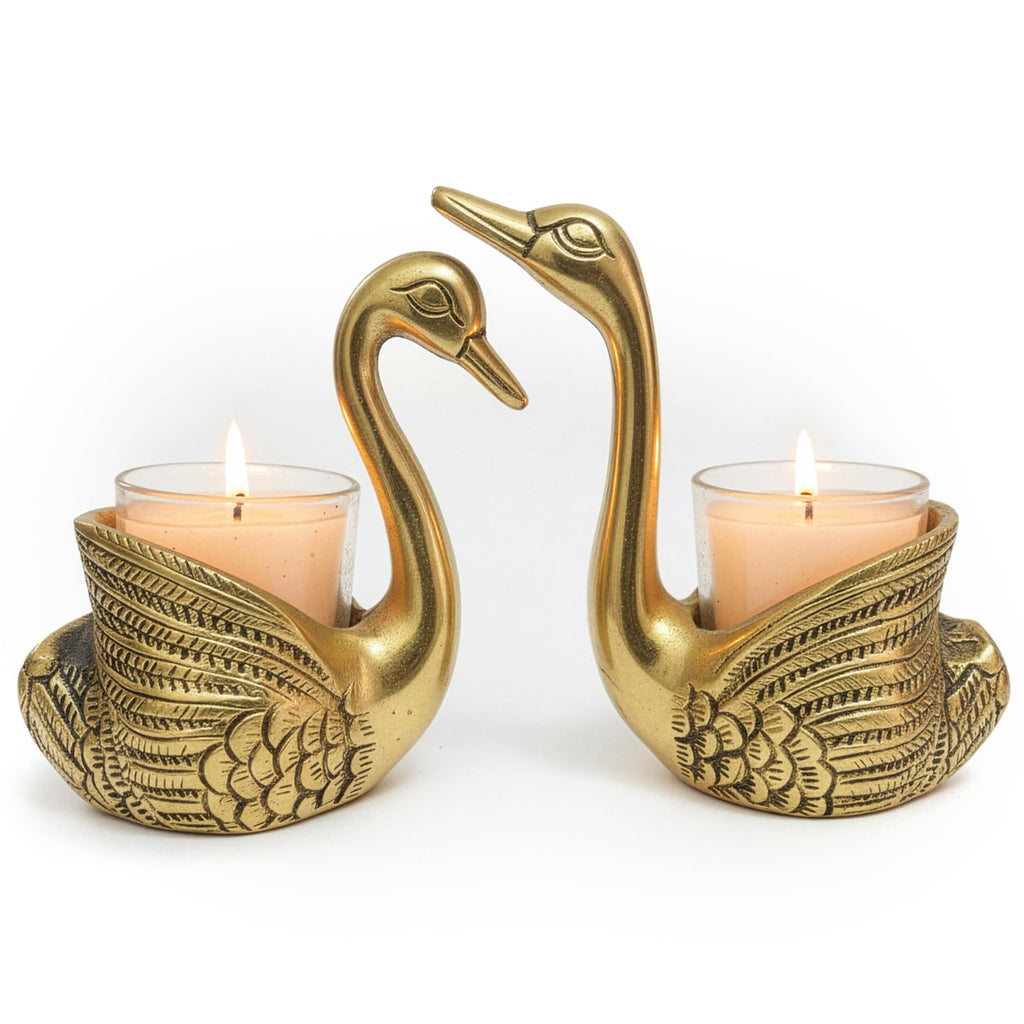 RUNARA Swan Showpiece Tea Light Candle Holder | Love Birds for Good Luck | Home Decor Item | Anniversary & Wedding Gift for Couple | Candle Not Included | Gold