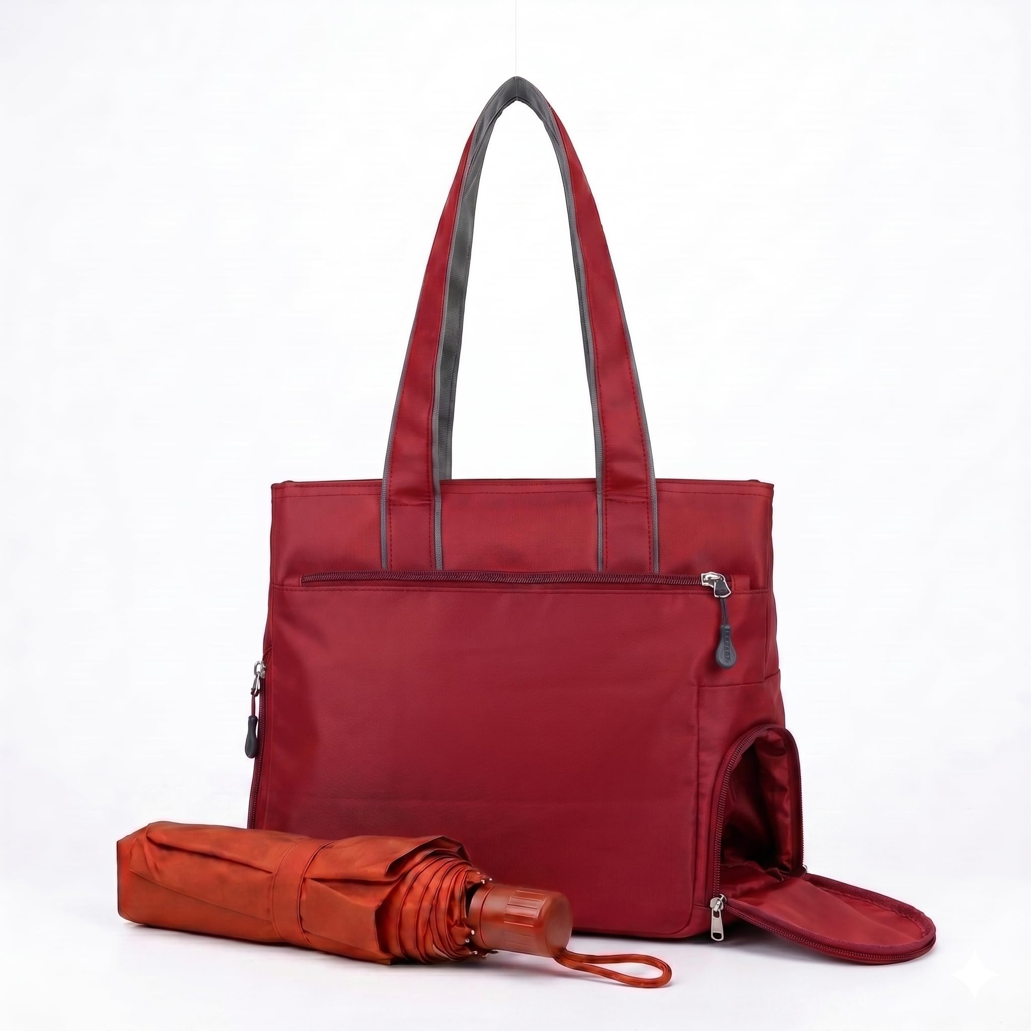 Bag-Age HB55 Tote Handbag for Girls & Women, Water Resistant Office Work Bag with Umbrella Pocket, Large Capacity Shoulder Bag for Work, Travel & Daily Use (Red)