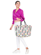 AQVA Stripe Printed Tote Bag for Women | Ladies Casual Handbag for Shopping, Travel with Top & inner Zip Pocket | Versatile Trendy Handbag for College Girls (Black stem)