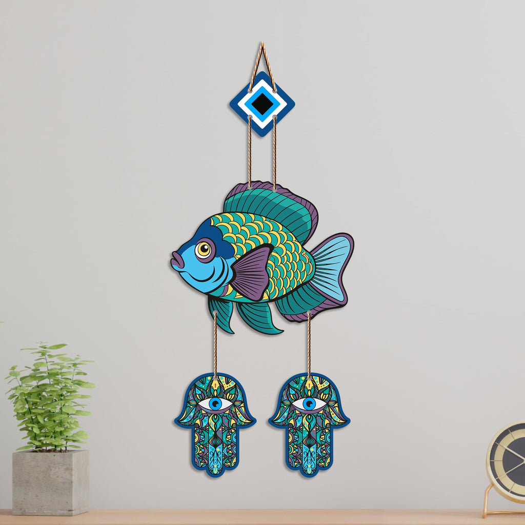 Artvibes Decorative Fish Evil Eye Hanging for Home Entrance | Nazar Battu MDF Wall Decor | Vastu Wall Art for Living Room | Bedroom | Balcony | Main Door & Office | Gift Item (WH_8534N)