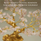 Fourteen Crystals Rose Quartz Crystal Bonsai Tree with Golden Pot | Handmade Feng Shui Tree for Love, Harmony & Healing | Home Showpiece Good Luck Gift