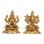 ARTVARKO Brass Lakshmi Ganesh Sitting on Lotus Luxmi Ganesha Statue Mangalkari Ganpati Laxmi Idol Murti for Puja Home Décor Showpiece Gift 3.25 Inch
