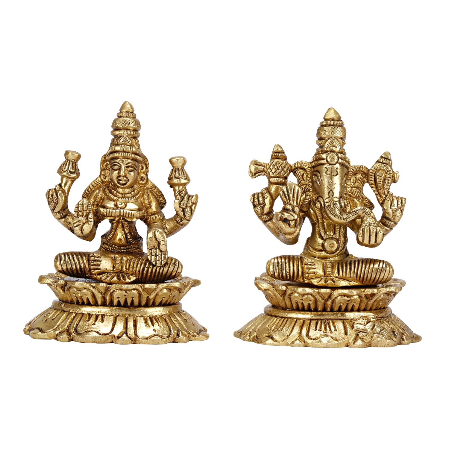 ARTVARKO Brass Lakshmi Ganesh Sitting on Lotus Luxmi Ganesha Statue Mangalkari Ganpati Laxmi Idol Murti for Puja Home Décor Showpiece Gift 3.25 Inch