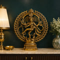 ARTVARKO Pure Brass Natrajan Large Nataraja Statue Om Natraj in Superior Golden Finish, Height 24 I Home Decor