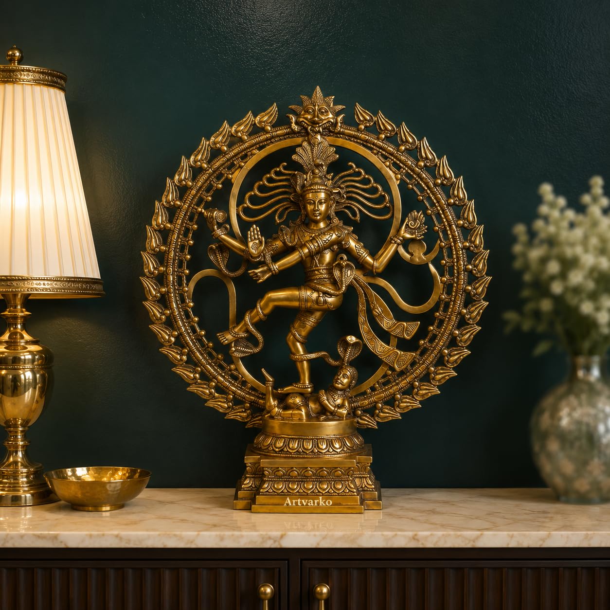 ARTVARKO Pure Brass Natrajan Large Nataraja Statue Om Natraj in Superior Golden Finish, Height 24 I Home Decor