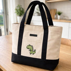 The Purple Tree Cotton Beach Tote Bag for Women, Large Capacity Beach Bag, Ecofriendly Beach Tote with Embroidered Detail on Pocket (Crayon Dinosaur)