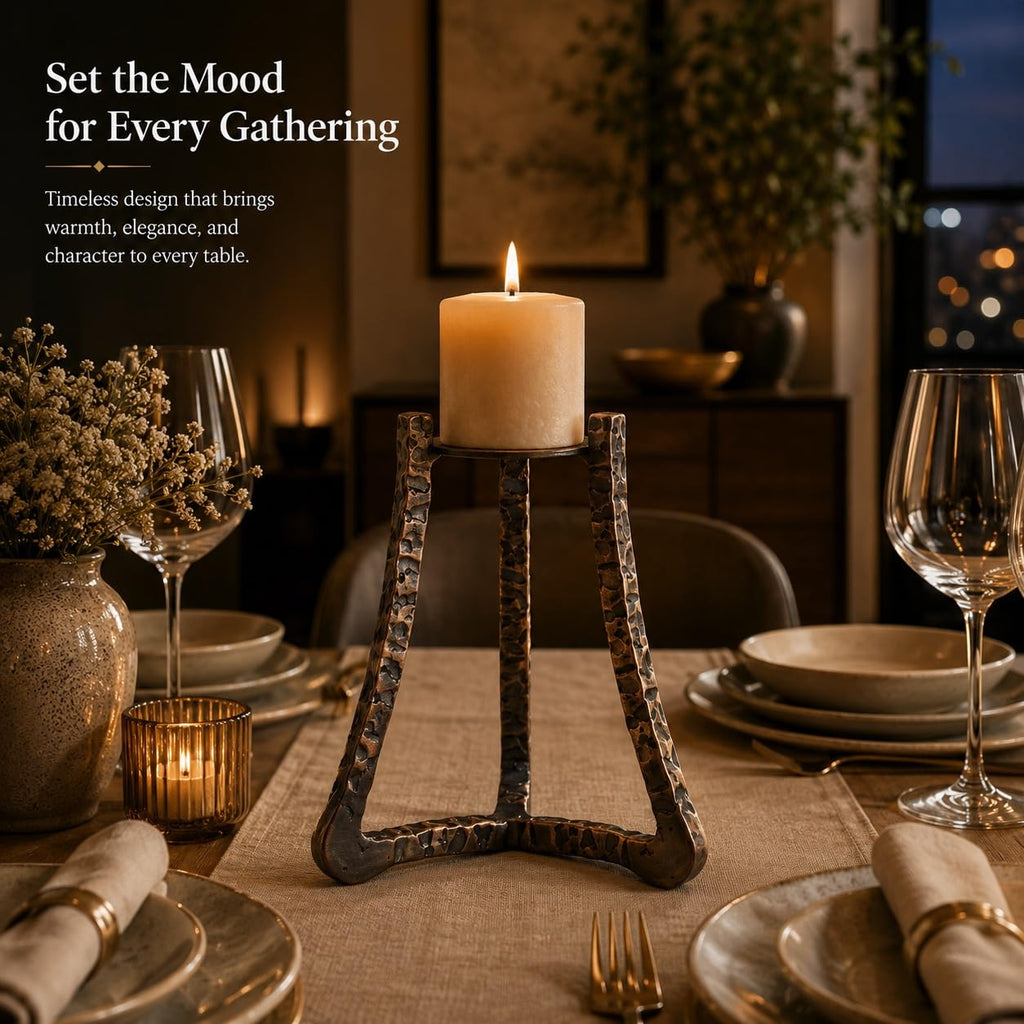 Helios Pyrr Tripods Candle Stand - Antique Copper | Luxury Metal Candle Holder Set for Home, Living Room & Gifts | Modern Decorative Centerpiece