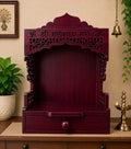 Wooden Pooja Mandir with Drawer, Shri Ganeshay Namah Carved Size 18x12