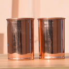 HEALTHANDWEALTH Pure Copper Tumbler Set of 2 Copper Glass Tumblers Leak Proof Seamless Plain Brown Glass Ayurvedic Use Travelling Purpose