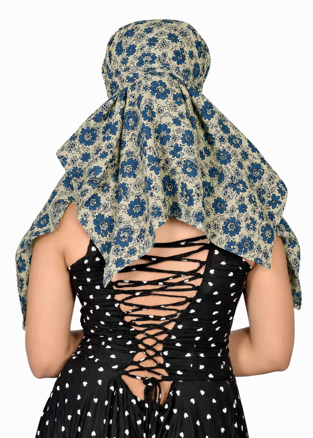 DEEPNYRA - LIVING STYLE Scarf Face Full Covering With Mask Head Hair Wrap Sun Protection For Women Cotton Printed Square All Season Wear (GREEN FLOWER)