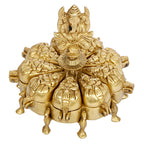 SVARUP Brass Nine Compartment Box Chopda Multiple Box for Vermillion Haldi Chandan Kumkum Sindoor with Ganesh Ganpati Murti Idol 6 Inch