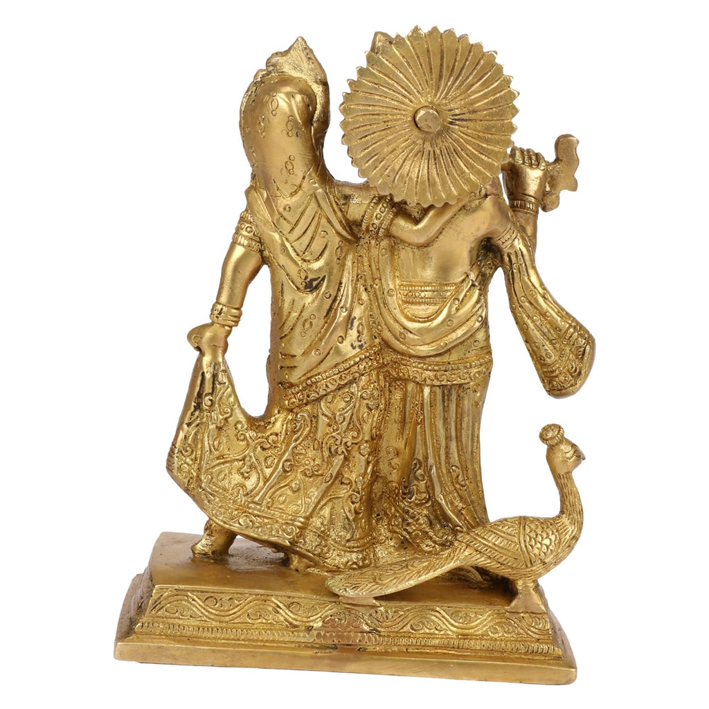 SVARUP Brass Radha Krishna Murti with Peacock in Gold Color Height 8 inch