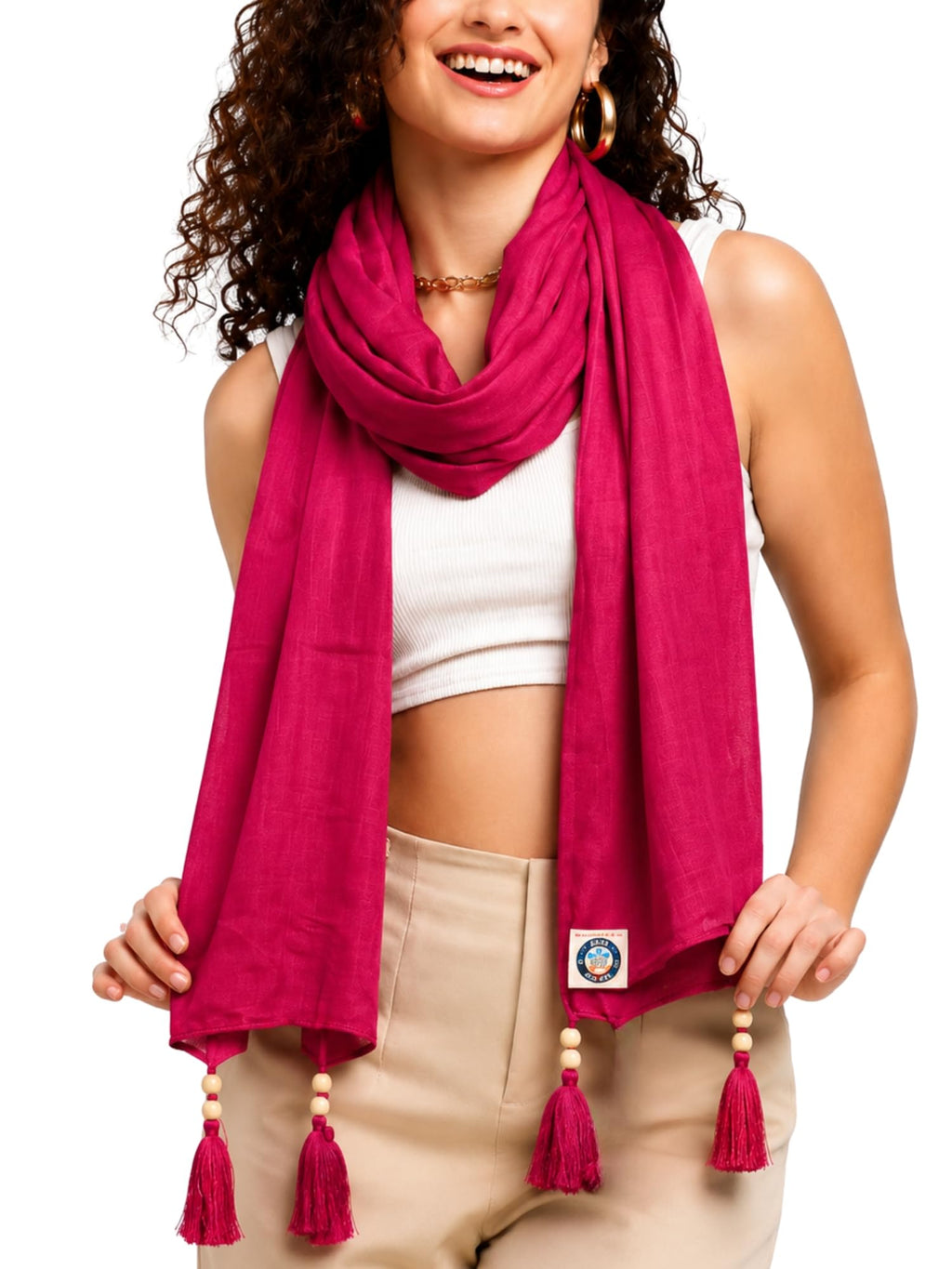 GALE GIRLS Cotton Mulmul Scarf|Scarf for Women|Mulmul Stole|Soft Beach Wrap|Tassel Design|Easily fits 180 * 50cm|Pink