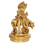 ARTVARKO Brass Lord Krishna God Murti Statue of Love Flute Playing with Cow and Peacock Home Décor Living Pooja Room Mandir Temple (LxBxH 5x4x7 Inch)