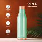 MILTON Copper Charge Water Bottle, 930 ml, Green | Lacquer Coating, Curved Bottle | Diwali | Festive | Gifting | Yoga | Home | Kitchen | Vedic