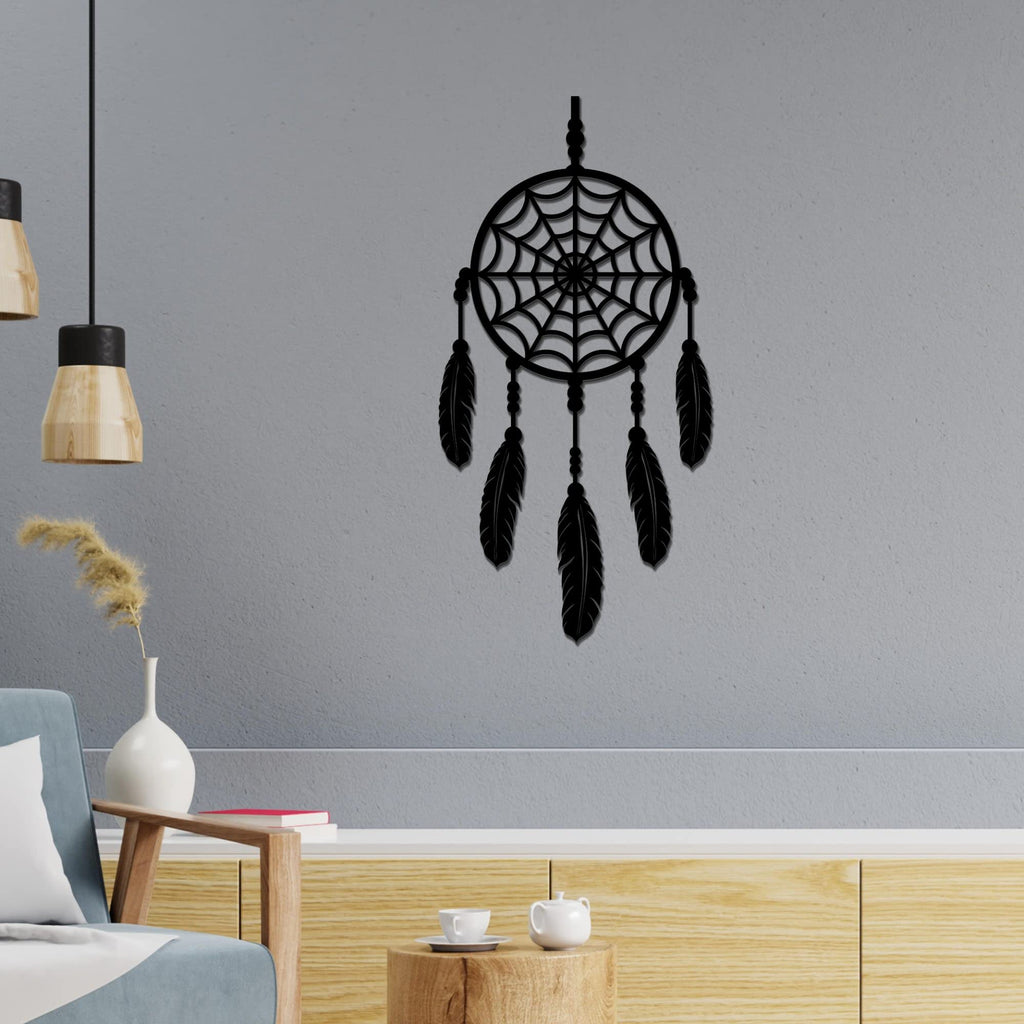VIBECRAFTS Dream Catcher with Five Feathers MDF Wooden Wall Hanger for Home Decor|Office|Gift (WHVC1Pcs1_50031)