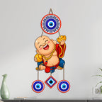Artvibes Happy Buddha with Gold Ingot Evil Eye Wall Hanging | Wealth Attraction Prosperity Decor | Lucky Nazar Battu Ornament for Home Entrance | Living Room | Office | Gift Item (WH_85144N)