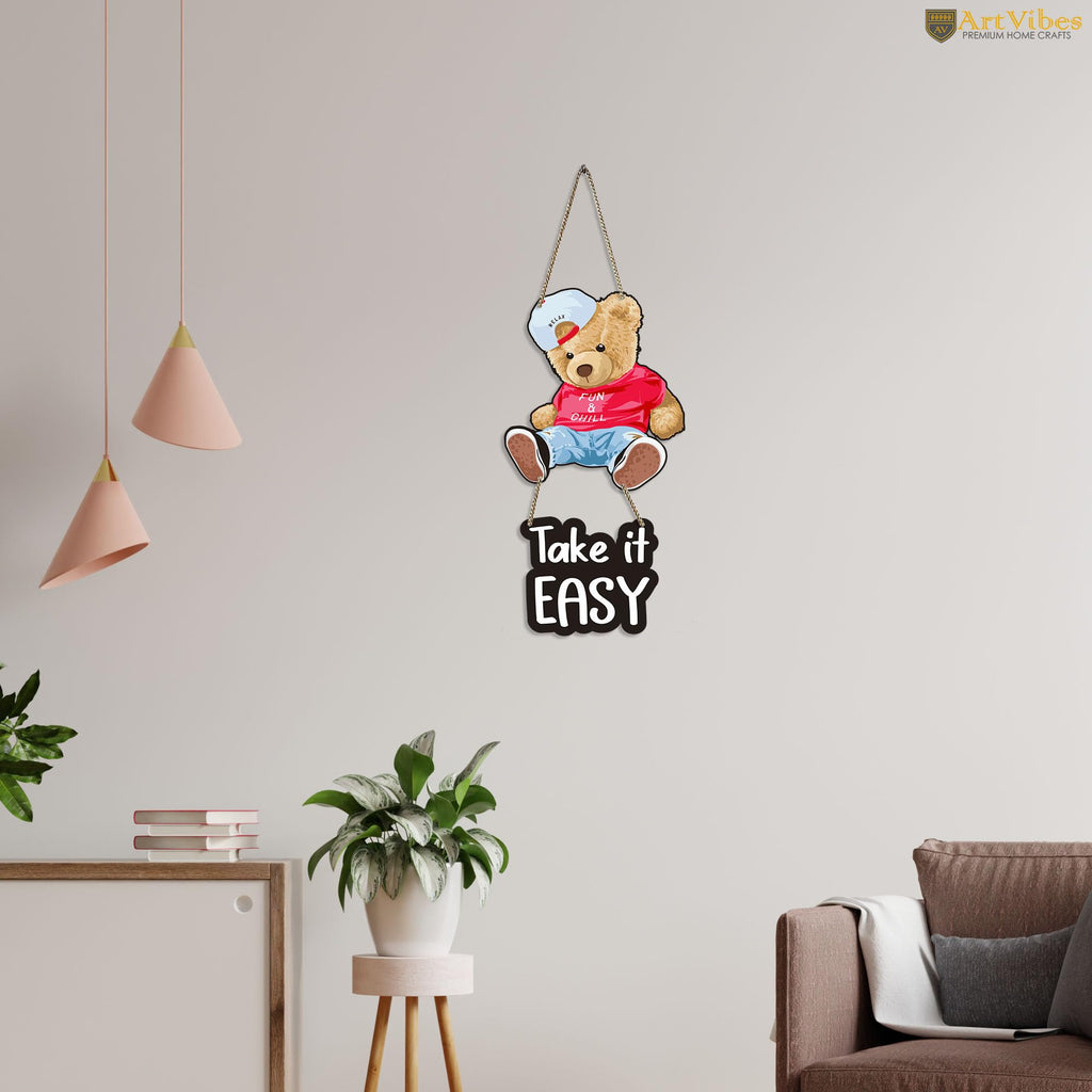 Artvibes Take It Easy Printed Wooden Wall Hanging for Living Room | Quotes Decor Item | Printed Wall Decoration | Wall Illustrations | Graphic Print Artwork | Unique Gift | Cafe Decor(WH_5733N)