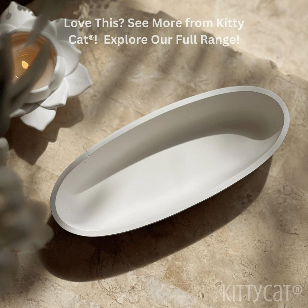 Kitty Cat® Concrete Jewelry Tray Trinket Dish – White Decorative Oval Tray, Perfume & Key Organizer, Modern Vanity Storage for Jewelry, Aesthetic Candle Holder, Home Decor (Boat)