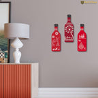 Artvibes Tribal Warli Art Decor Bottle shaped Wooden Wall Hanging | Living Room | Office | Cafe | Handcrafted Art | Wall Accent | Art Painting | Artworks Hangings | Gift Items (WH_9526N), Set of 3
