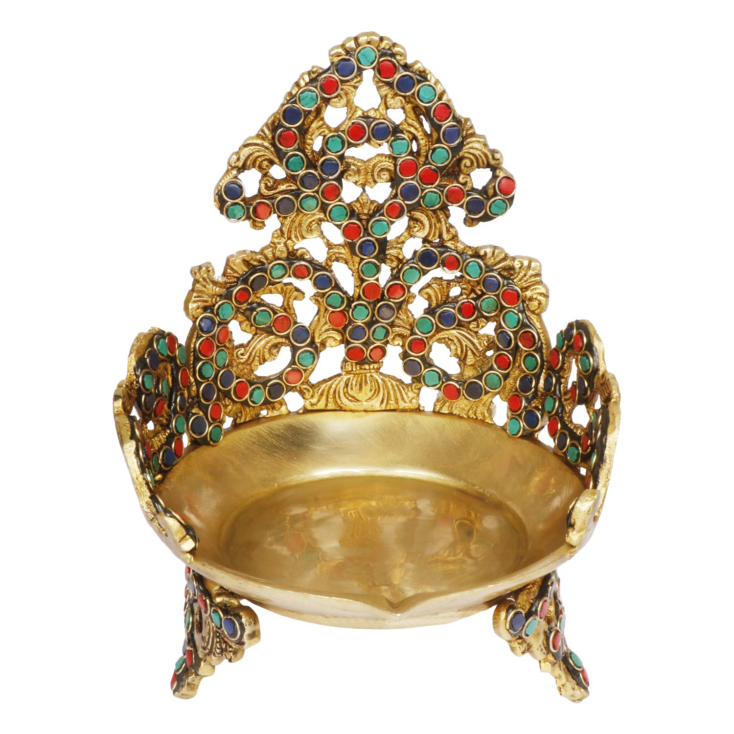 ARTVARKO Multicolor Gemstone Handwork Brass Traditional Urli Bowl Showpiece for Floating Flowers and Candles Home and Office Decoration Diwali Gift Height 9 Inches