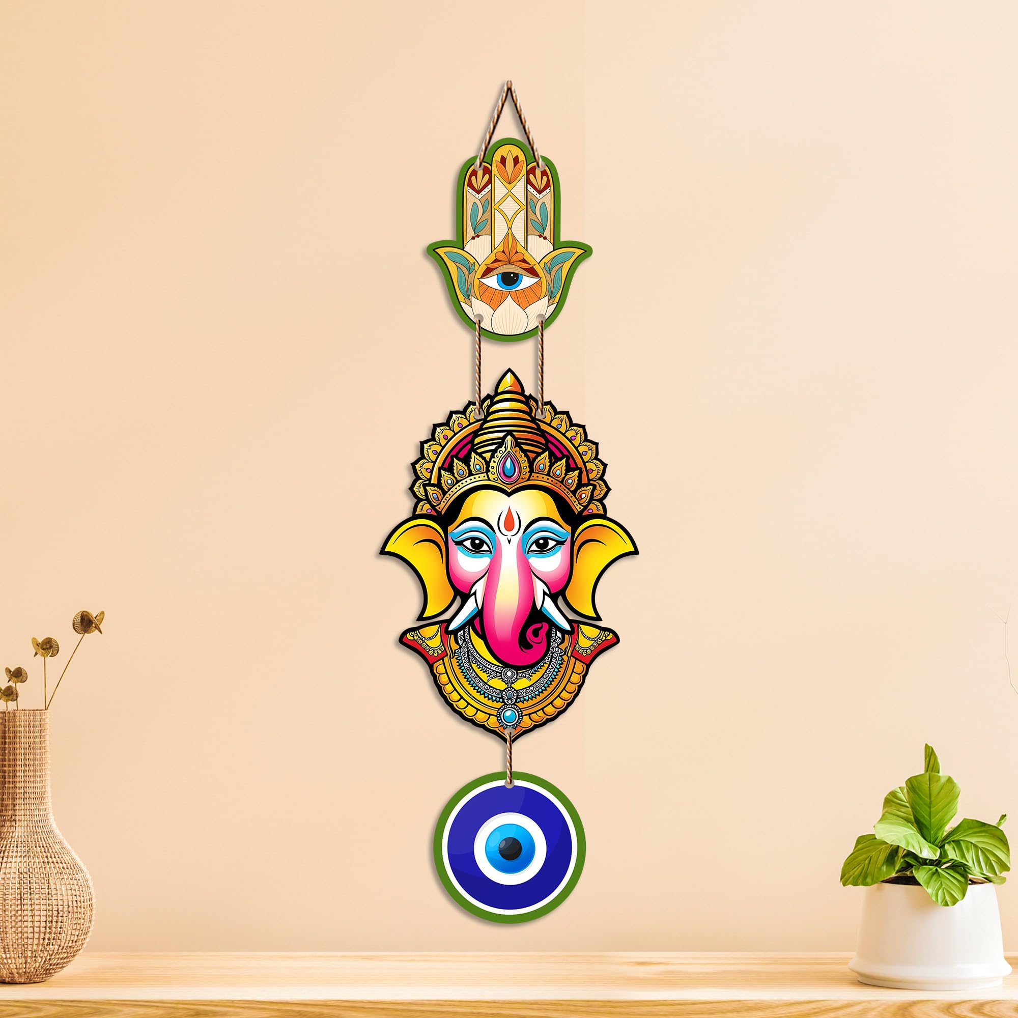 Artvibes Siddhivinayak Evil Eye Wall Hanging for Home Entrance Decor | Nazar Battu Protection Wall Art for Living Room Bedroom Temple Office | Vastu Good Luck Positive Energy Gift (WH_8556N)