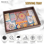 Birch & Co. Wooden Tray For Serving-Free 4 Coasters-10 Inch X 15 Inch-Serving Tray-Tray Set For Decoration-Tea Trays-Big Coffee Tray-Premium Mdf Trey-Wooden Serving Trays-Resin Tray,Round