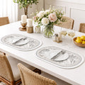 Yelona White Oval Leather Placemats | Elegant Floral Design, Waterproof Stain Resistant | Easy Clean Faux Leather Table Mats (Graceful Blooms, Pack of 2) Kafalo
