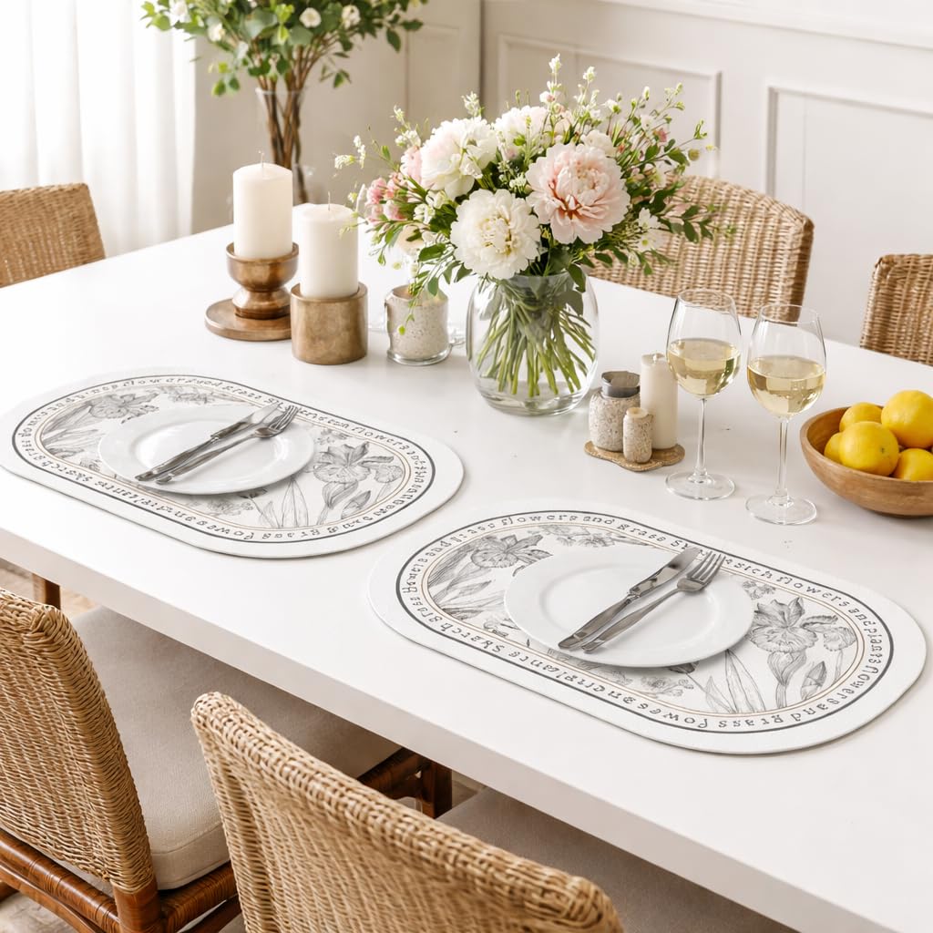 TheTableTales Placemats Pack of 2, Premium Waterproof Heat Resistant Dining Table Mats | Washable PU Leather Mats for Dinner | Non Slip Pad for Home Kitchen Restaurant (45 x 30 cm, Graceful Blooms) Kafalo