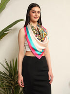 Ravaiyaa - Attitude is everything Women Silk Digital Print Large Square Scarf Breathable Lightweight Neckerchief Printed Headscarf 40 x 40 Inch (Beige & Pink Mandala)
