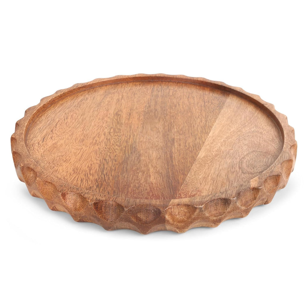 FABULO 10-Inch Round Wooden Serving Tray | Decorative Tray For Table & Kitchen | Stylish Home Decor & Table Organizer.
