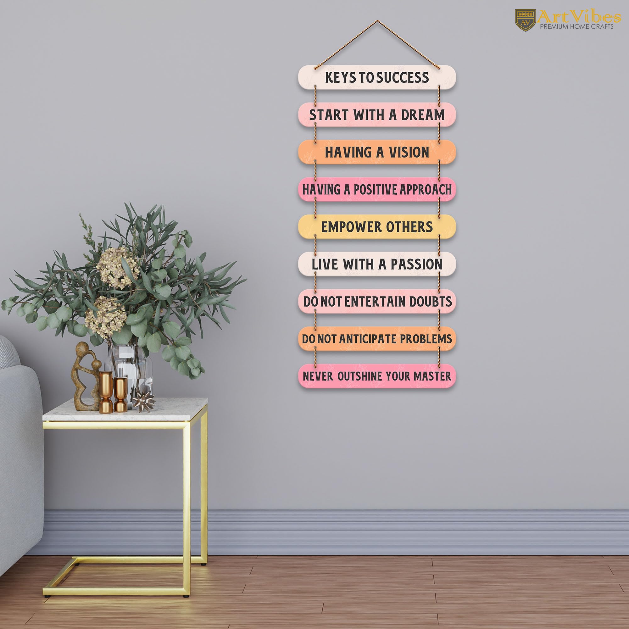 Artvibes Keys to Success Quotes MDF Wood Wall Hanger Ornaments | Quotes Decor Item | Motivational Wall Decor | Wall Accent | Graphic Art | Gift Items | Office Wall Decoration Items (WH_9321N)