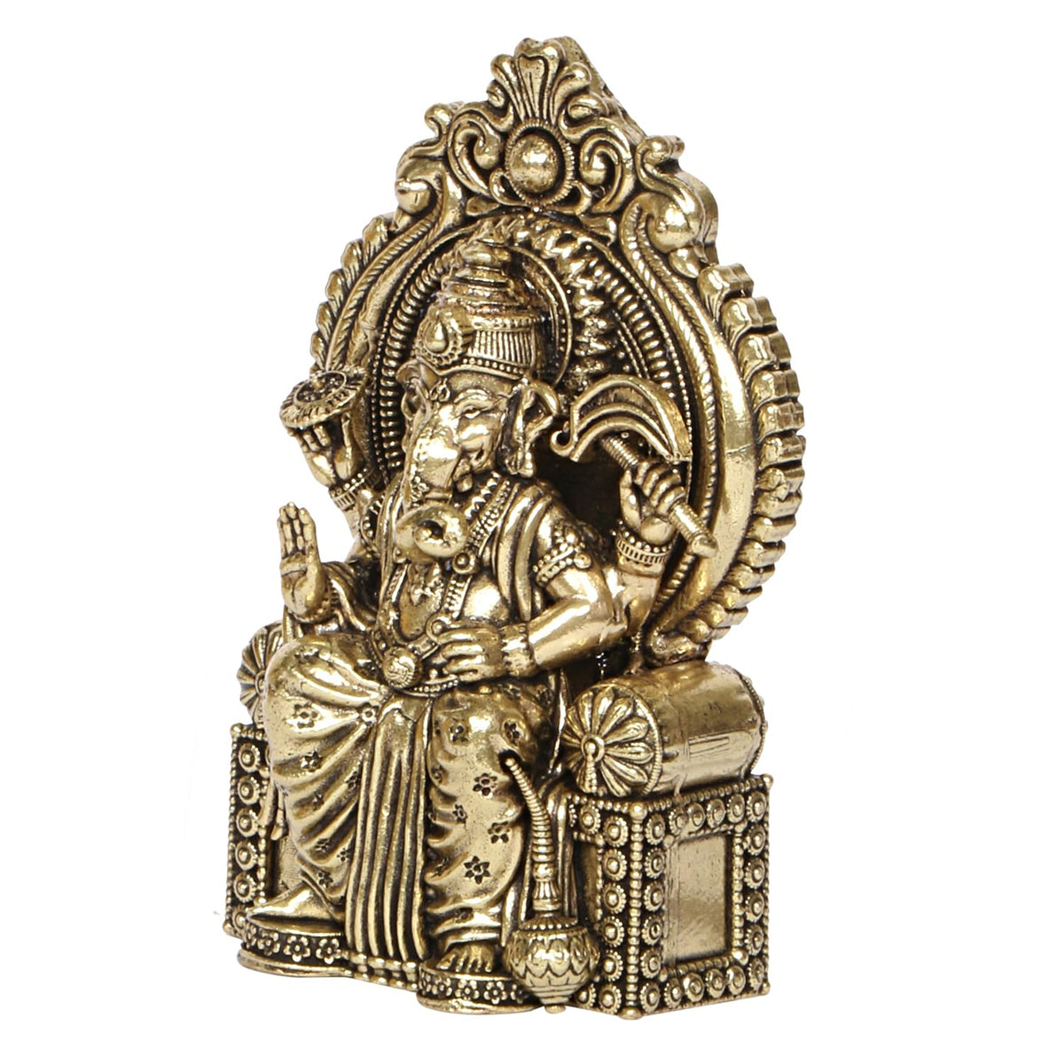ARTVARKO Brass Ganesha Lord Ganesh Sitting on Singhasana Bhagwan Idol Ganpati Murti Statue for Home Office Entrance Decor Gift 4 Inch