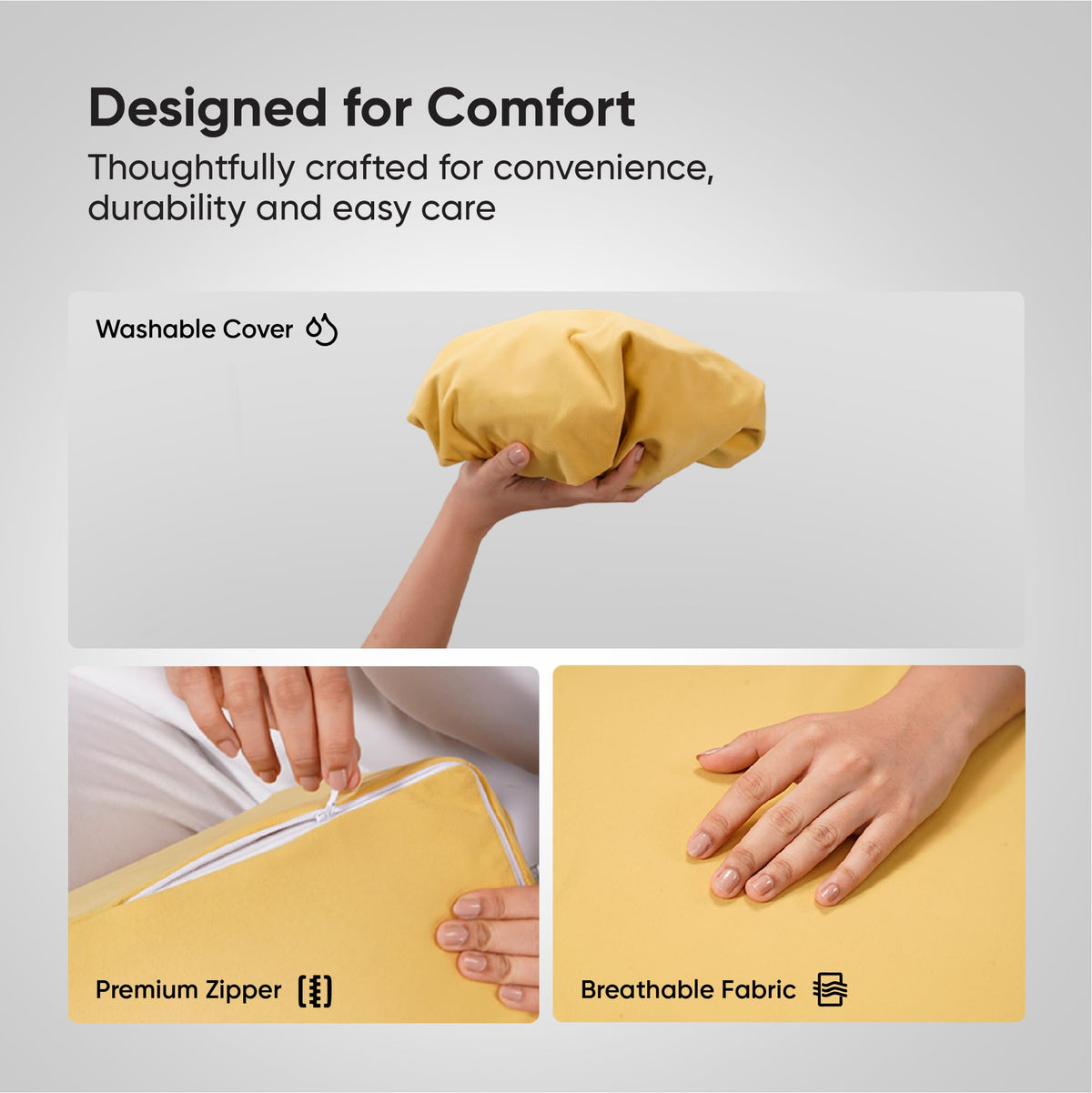 Frido Wedge Plus Cushion Cover | Ultrasoft, Breathable & Cool Pillow Cover | Aesthetic Pillow Cover for Home | Durable & Machine Washable | Mustard Yellow