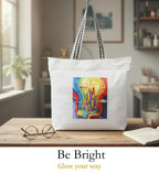 WOTM On The Move Tote | Premium Printed Cotton Canvas Tote Bag with Zipper & Inside Pocket, Stylish Everyday Travel Bag for Work, College, Office, Travel, Shopping (Be Bright)