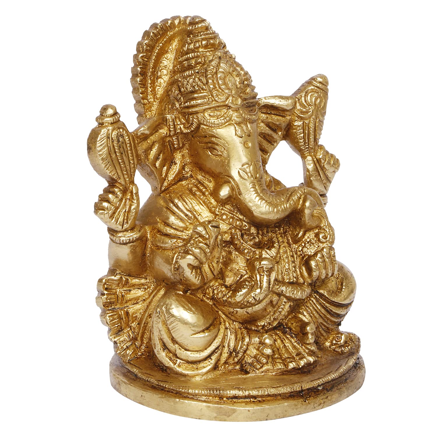 ARTVARKO Brass Ganesh Ganesha Idol Good Luck God Statue Religious Pooja Temple Decorative Sculptures (LxBxH 8x6.5x9.5cm)