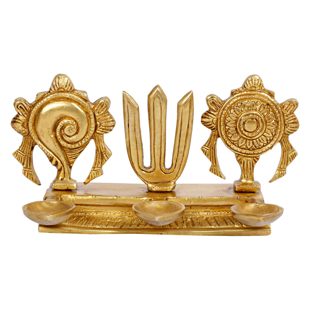Artvarko Brass Traditional Large Diya Shankh Chakra Namah Tirupati Balaji Shankha Tilak Padma Padmanabha Swami Vishnu Symbol Oil Lamp for Pooja Gift Decoration Showpiece 8 Inch