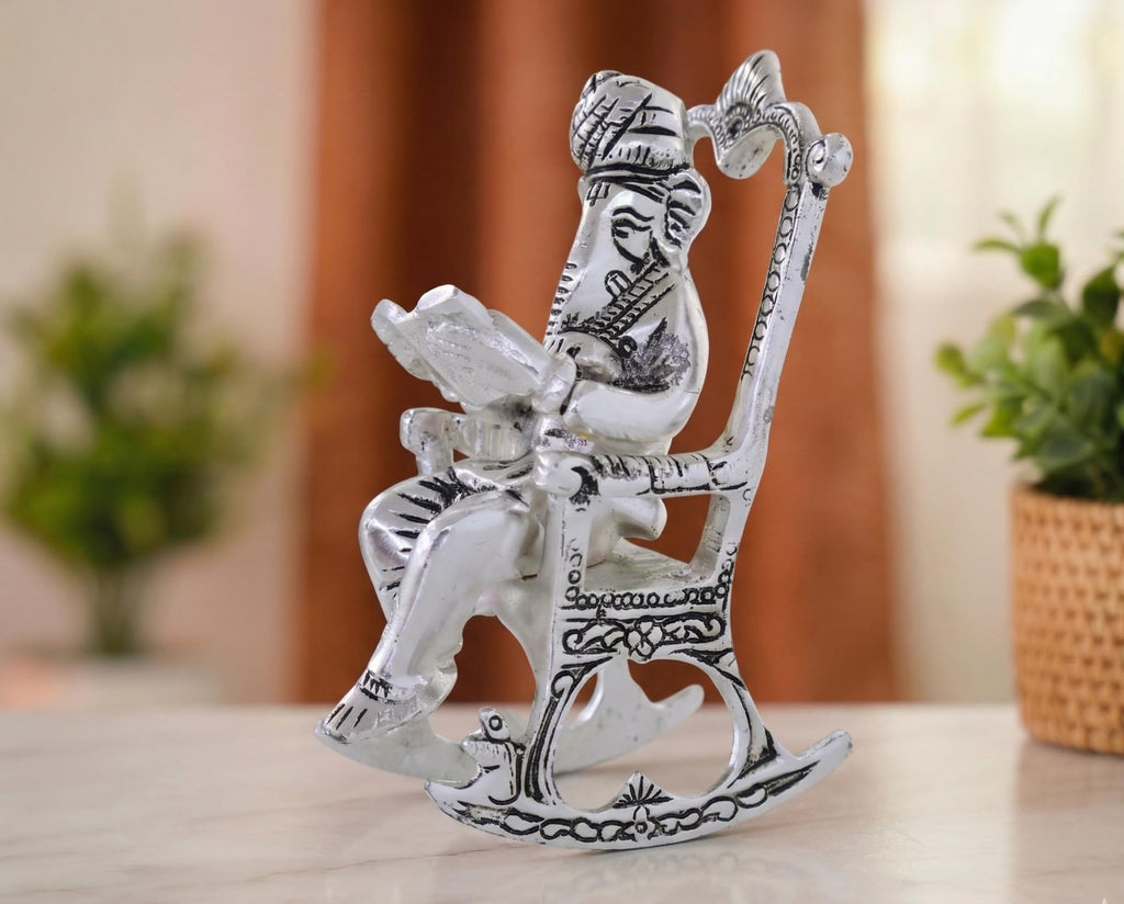 KridayKraft Metal Chair Ganesh ganpati Idol with Reading Ramayan Home Decoration and Gifts for Your Love Once