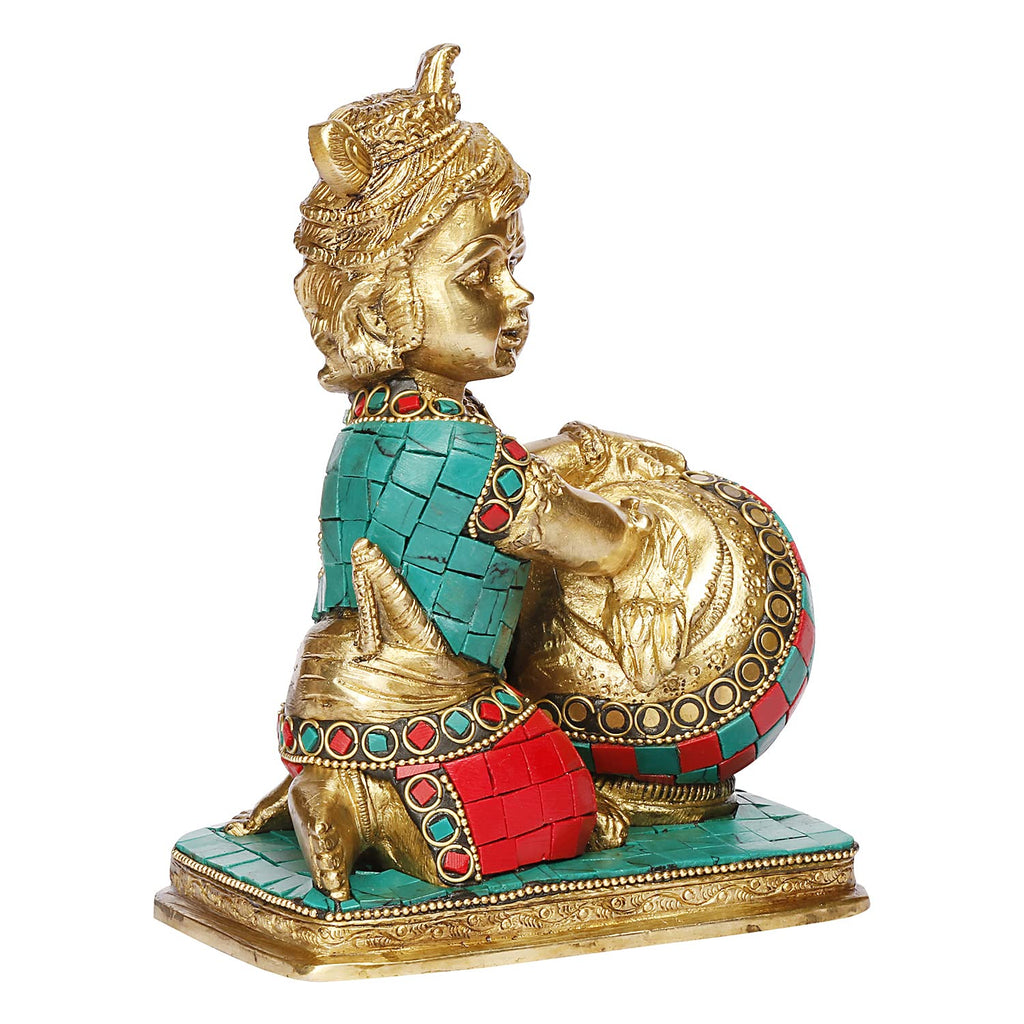 ARTVARKO Lord Krishna Makhan Chor Brass Idol Sculpture Decorative Statue Figurine Showpiece