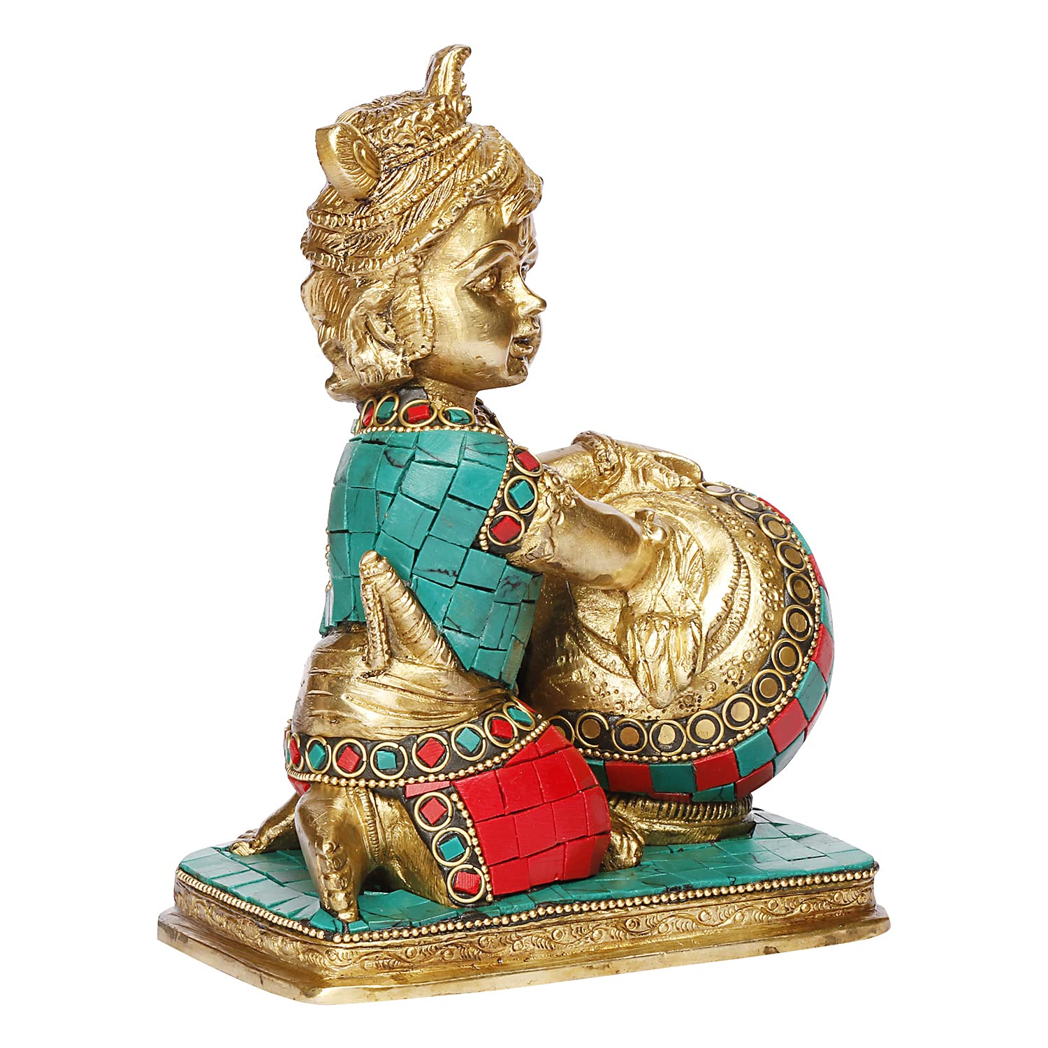 ARTVARKO Lord Krishna Makhan Chor Brass Idol Sculpture Decorative Statue Figurine Showpiece