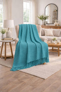 Tarantaran Waffle Weave Cotton Throw Blanket – Lightweight, Breathable & Cozy for Sofa or Bed (100% Cotton)(50X60 Inches) (Teal Green) Kafalo