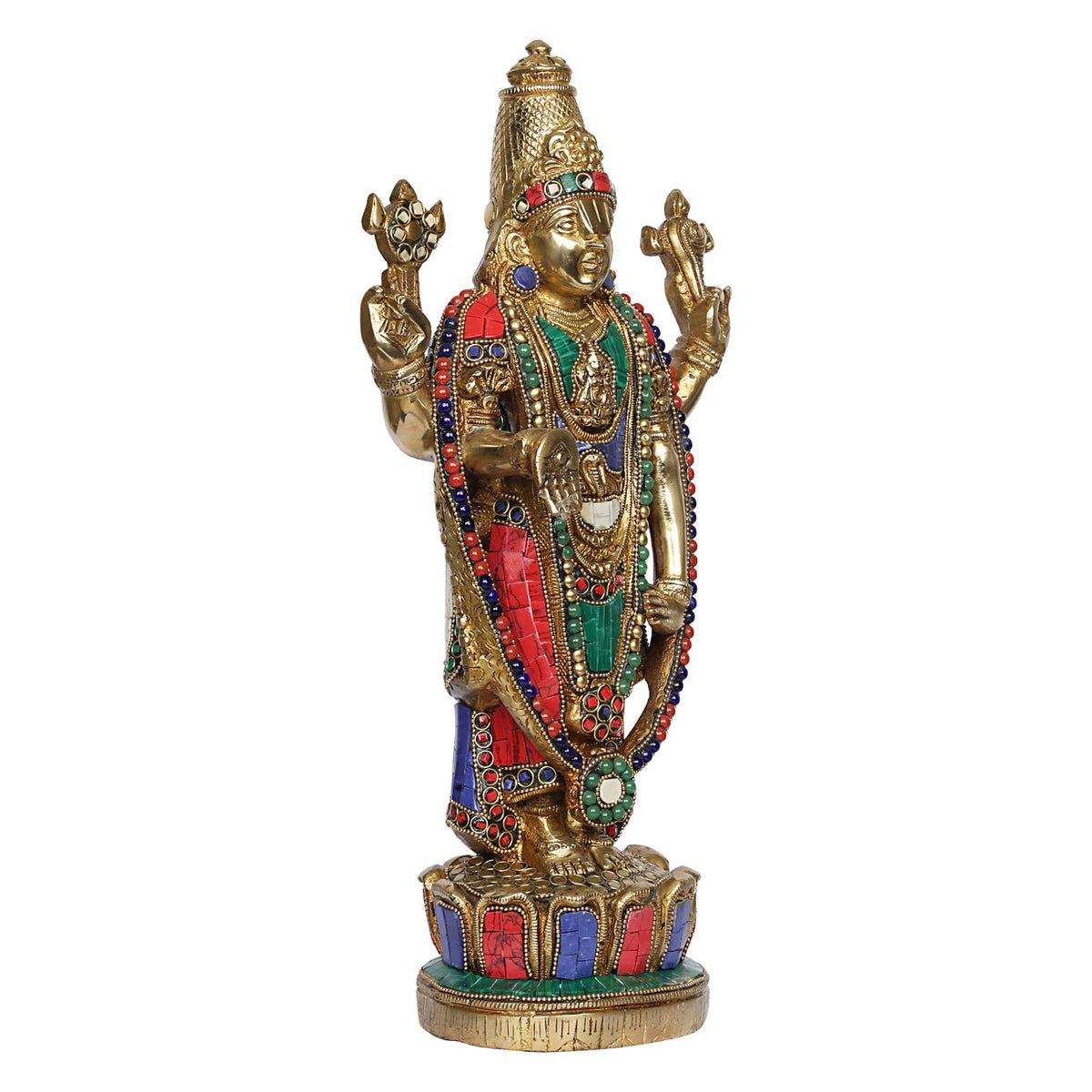 SVARUP Brass Tirupati Balaji Venkateshwara Statue Vishnu Chakra Namah Shankh Murti Lord Srinivasa Religious Idol Decor Gift 16 Inch