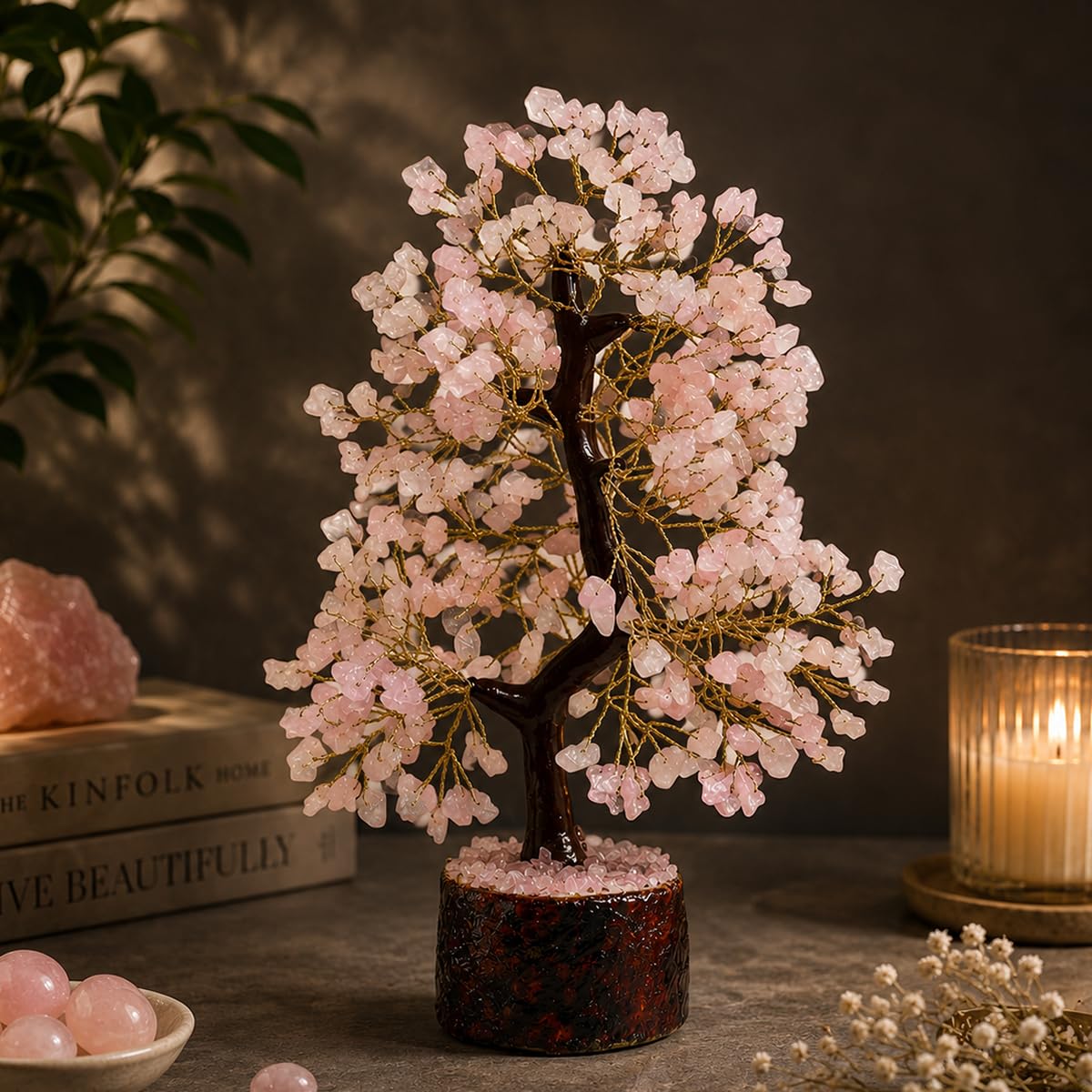 Crystu Certified Rose Quartz Tree, Spiritual Energy & Love, Healing Crystal Tree for Office, Home & Living Room, Unique Gift for Valentine, Housewarming & More