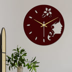 VIBECRAFTS Girl's Face in Wooden Wall Clock for Home Decor, Office, Living Room, Bedroom, Gift (WWCVC1Pcs_10006)