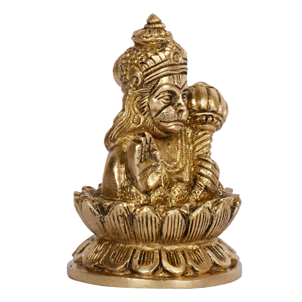 ARTVARKO Brass Blessing Bajrangbali Murti Hanuman Bust on Lotus Statue Home Office Temple Puja 4 Inch