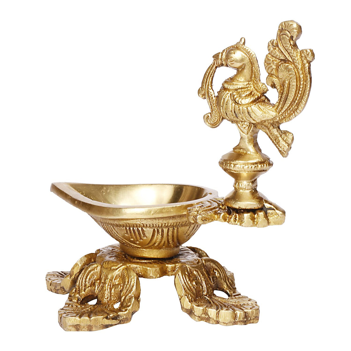Artvarko Brass Bird Peacock Oil Diya Lamp Table Decor with Stand for Home Diwali Gift Temple Pooja 5.5 Inch