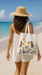 ABSTRACT INDIA Handcrafted Shoulder Tote Bag with Zipper Closure | Cotton Canvas Breathable fabric | Travel, Office, College & Daily Use Tote Bag for Women